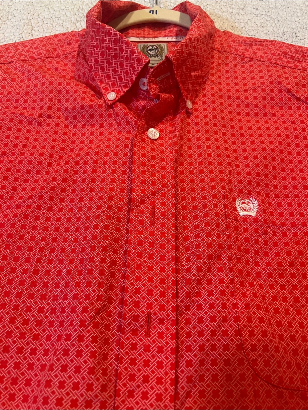 Cinch Red Patterned Button-Down Shirt - Picture 5 of 10